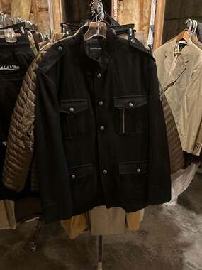 Calvin Klein Jeans Men's Black Wool Blend Military Field Jacket with Crest Patch